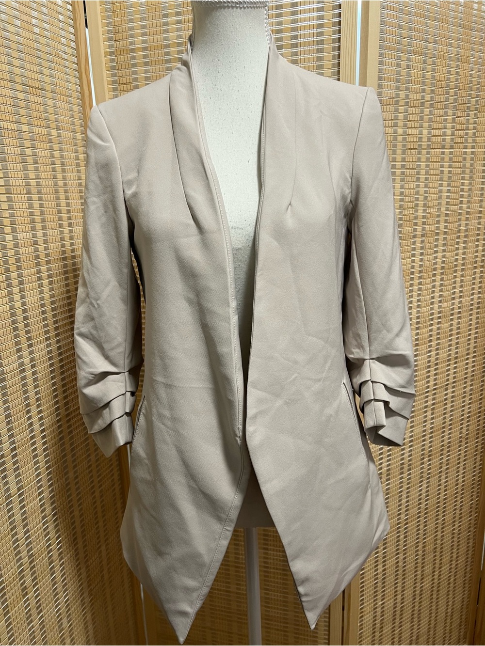 Rachel Zoe Light Taupe Draped Open-Front Blazer